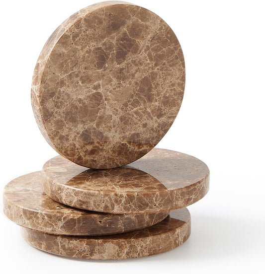 Natural Marble Coaster Set of 4.Round Drinks Coasters,Non-Ceramic/Non-Resin