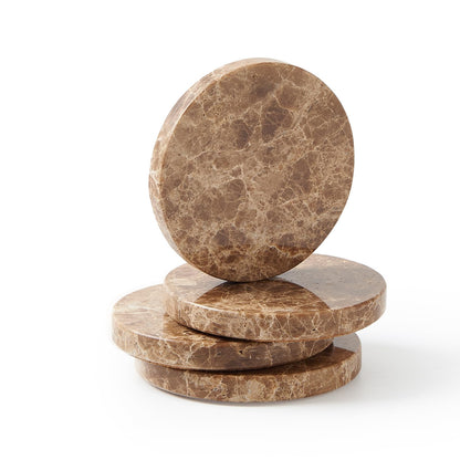 Natural Marble Coaster Set of 4.Round Drinks Coasters,Non-Ceramic/Non-Resin