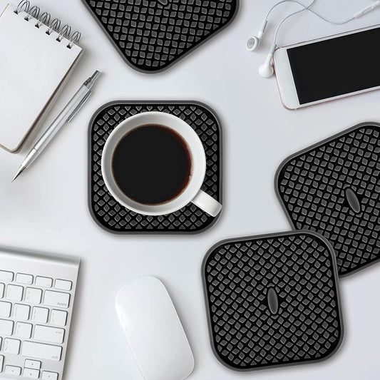 ME.FAN Silicone Square Coasters with Holder [6 Pack] - Black