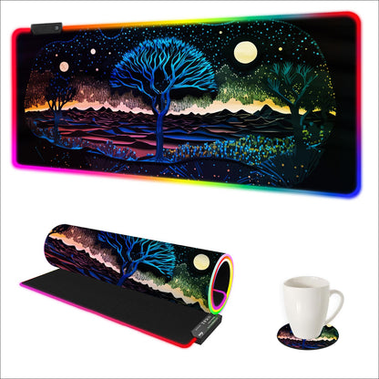 ARTSO RGB Gaming Mouse Pad Large, Extended LED Mouse Mat XXL 35.4x15.7 inch, 14 Lighting Modes, 2 Brightness, Non-Slip Rubber Base Mousepad Waterproof Keyboard Mat,Fantasy Nebula Sky