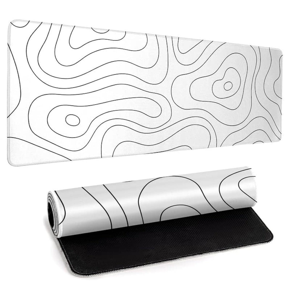 Large Topographic Map Gaming Mouse Pad for Desk Black Desk Pad with Non-Slip Rubber Base Stitched Edge Desk Organizers and Accessories Desk Decor