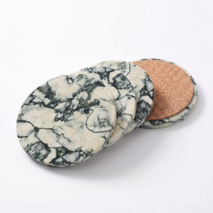 Midnight Black Marble Coasters Set of 4 with Cork Backing
