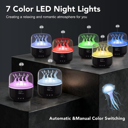 Jellyfish Humidifier Diffuser, 280ml Essential Oil Diffuser with Remote, 7 Color Lights, Quiet Ultrasonic Cool Mist Humidifier for Home, Office, Nursery, Auto-Off (Black)