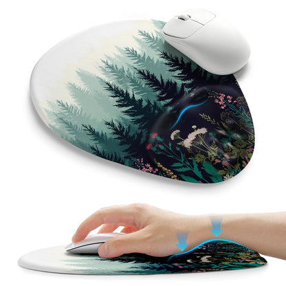 Palm-Rest and Wrist-Hugging Mouse Pad Wrist Rest, Ergonomic Wrist Support with Curve Fitting Cushioned Memory Foam for Carpal Tunnel Pain Relief, 9.9 x 8.3 Inch, Dark Night Black