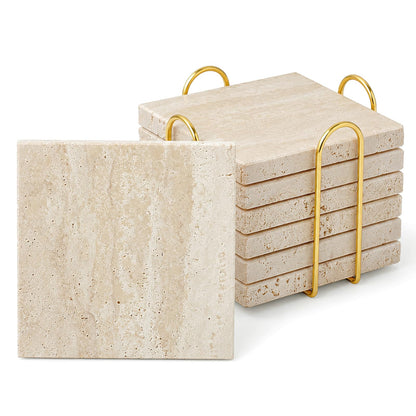Natural Travertine Marble Coasters Set of 6-4" Round