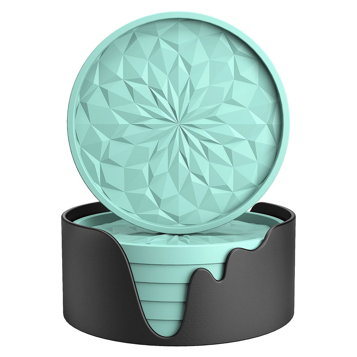 ME.FAN Silicone Coasters with Holder,[6 Pack] Drinking Coasters - Cup Mat for Hot or Cold Drinks, Thickened, Non-Slip, Non-stick,Deep Tray Dark Grey