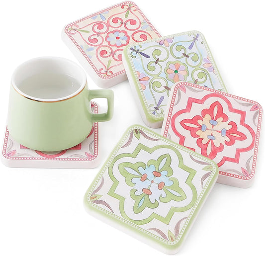 Coasters Set of 4, Square Drink Coasters Vintage Diatomite Coaster Cup Mats