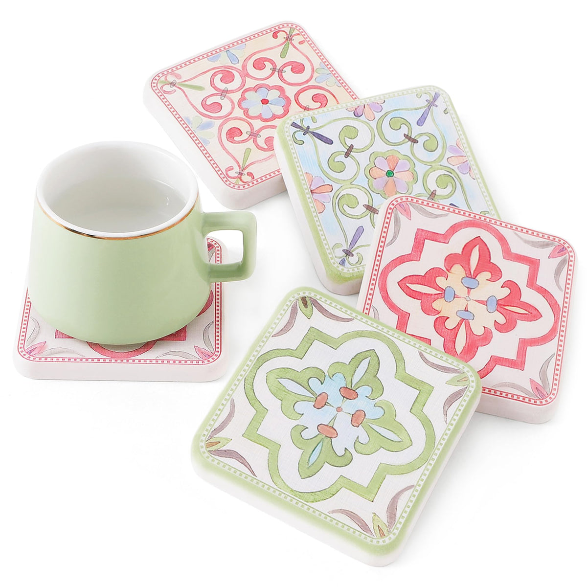 Coasters Set of 4, Square Drink Coasters Vintage Diatomite Coaster Cup Mats
