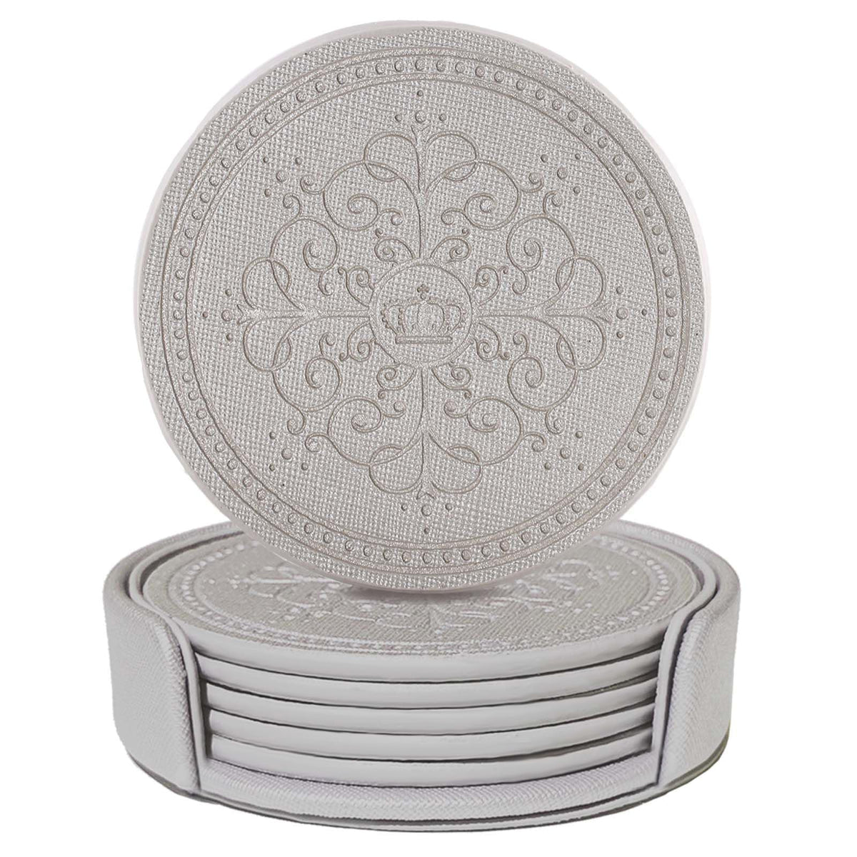Coasters Set of 6 - PU Leather Coasters for Drinks with Holder - Gold