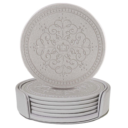 Coasters Set of 6 - PU Leather Coasters for Drinks with Holder - Gold