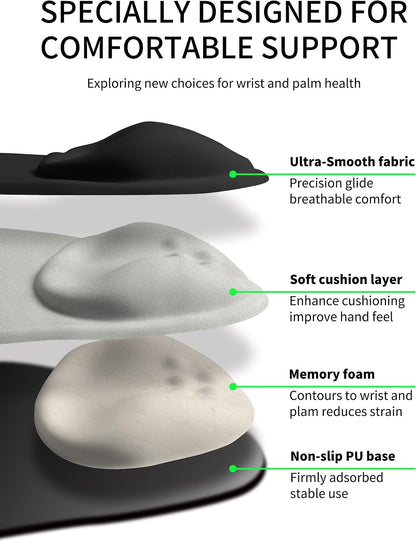 Palm-Rest and Wrist-Hugging Mouse Pad Wrist Rest, Ergonomic Wrist Support with Curve Fitting Cushioned Memory Foam for Carpal Tunnel Pain Relief, 9.9 x 8.3 Inch, Dark Night Black