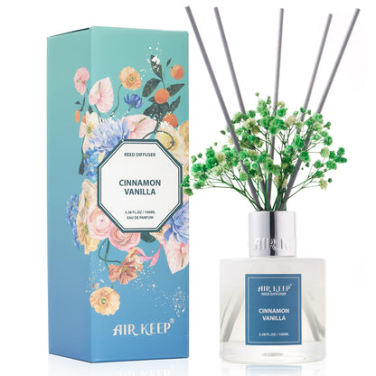 Airkeep Reed Diffuser Set,3.38 fl oz (100 ml) - Clean Linen Oil Diffusers with 8 Reed Sticks,Home Fragrance Reed Diffuser for Bathroom Shelf Decor