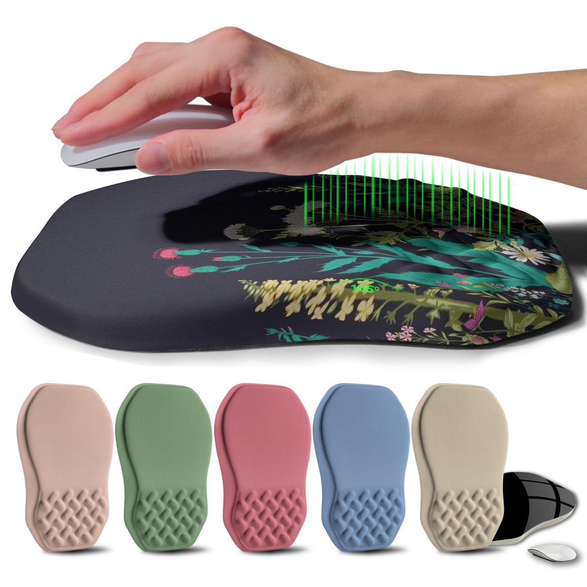 Ergonomic Raised Mouse Pad Wrist Support with Bilateral Slope Memory Foam Mousepad for Wrist Rest and Carpal Tunnel Pain Relief 11.8x7.9〃 Black