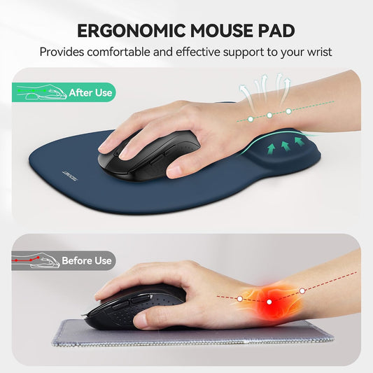 TECKNET Gel Ergonomic Mouse Pad with Wrist Rest, Non-Slip PU Base, Navy