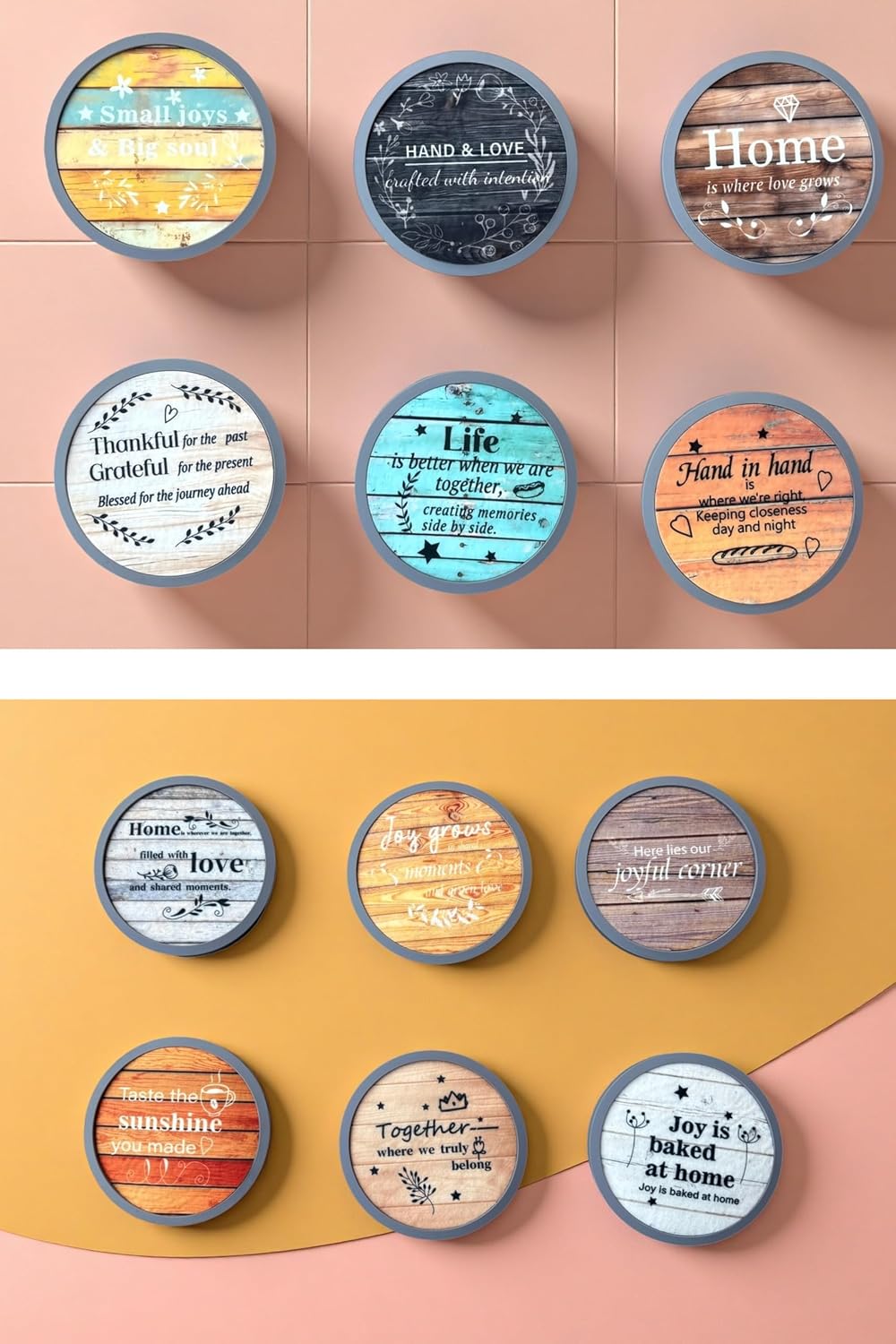 Absorbent Coasters for Drinks with Holder, Set of 6 Farmhouse Coasters, Silicone Coaster with Soft Felt Insert, Round, Housewarming Gifts