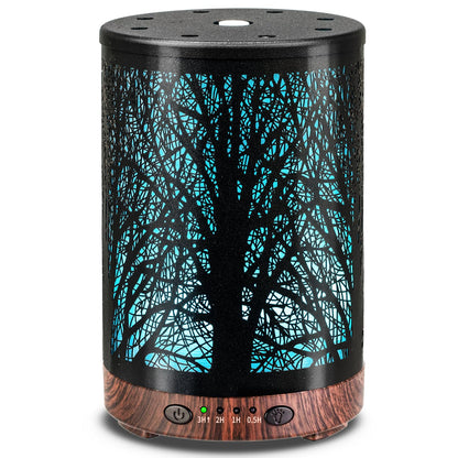 Essential Oil Diffuser 120ML Metal Aromatherapy Diffuser with Timer, Cool Mist Humidifier with Auto Shut-Off & 7 Color Lights for Home Office Spa (Tree)