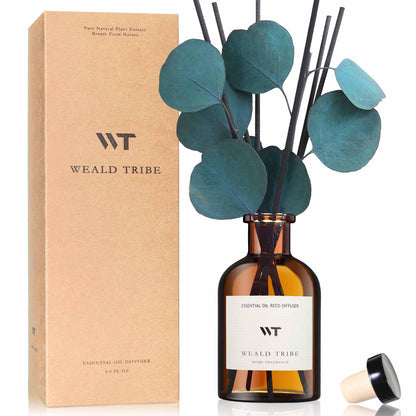 WEALD TRIBE Flower Reed Diffuser Set Eucalyptus & Lavender Scent for Room Bathroom Accessories Shelf Decor & Air Fresheners, Sticks Defusers with 4.0 fl oz Home Fragrance Oils, Office Gift
