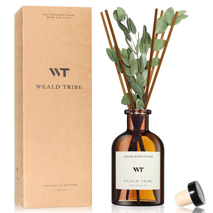 WEALD TRIBE Flower Reed Diffuser Set Eucalyptus & Lavender Scent for Room Bathroom Accessories Shelf Decor & Air Fresheners, Sticks Defusers with 4.0 fl oz Home Fragrance Oils, Office Gift