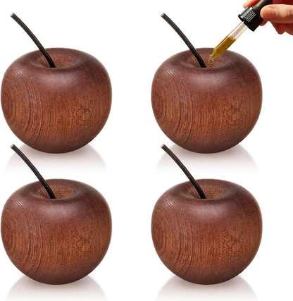 Novabright 4 Pcs Mini Wooden Apple Shaped Essential Oil Diffuser Portable Aromatherapy Diffuser Decorations Farmhouse Rustic Air Freshener for Car Home Bedroom Office Desktop Sauna Yoga Spa Centers