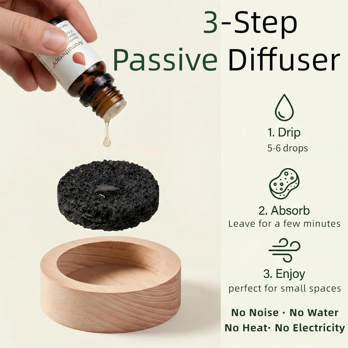 CUIYAKI 2Pcs Essential Oil Diffuser for Desk Office, Passive Lava Rock Diffuser for Aromatherapy, Small Personal Air Freshener for Nightstand, Safe for Sauna & Spa