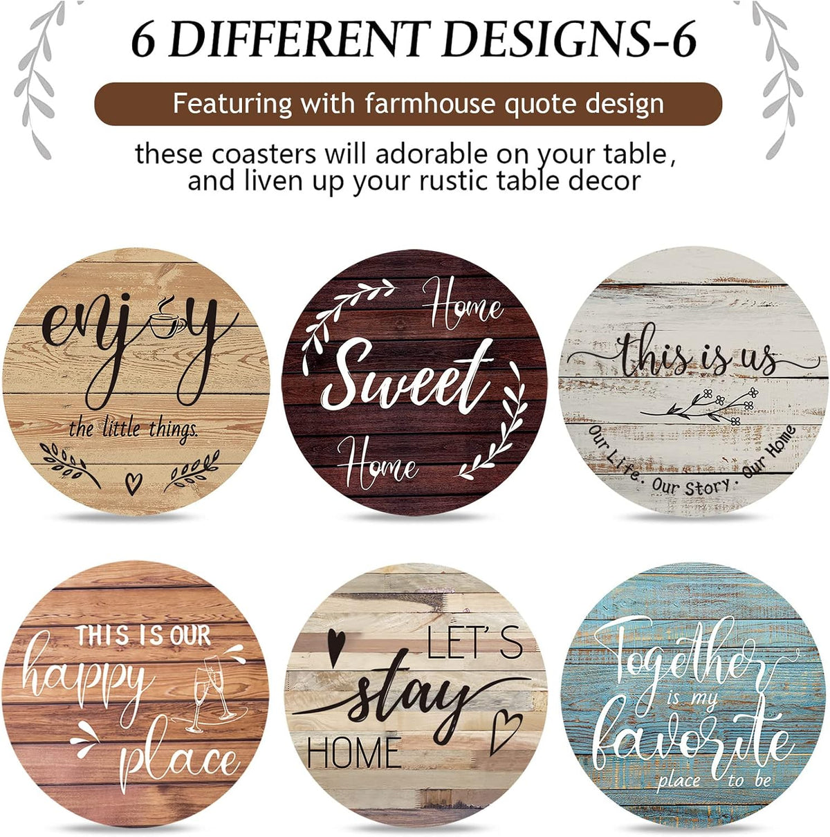 Queekay House Warming Gifts New Home Farmhouse Coasters Set of 6, Mixed