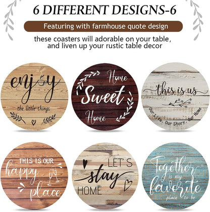 Queekay House Warming Gifts New Home Farmhouse Coasters Set of 6, Mixed