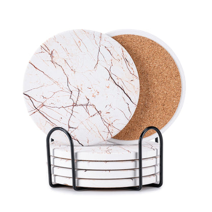 6Pcs Absorbent Coasters Set with Holder,Ceramic Drink Coaster,4 in（A1）