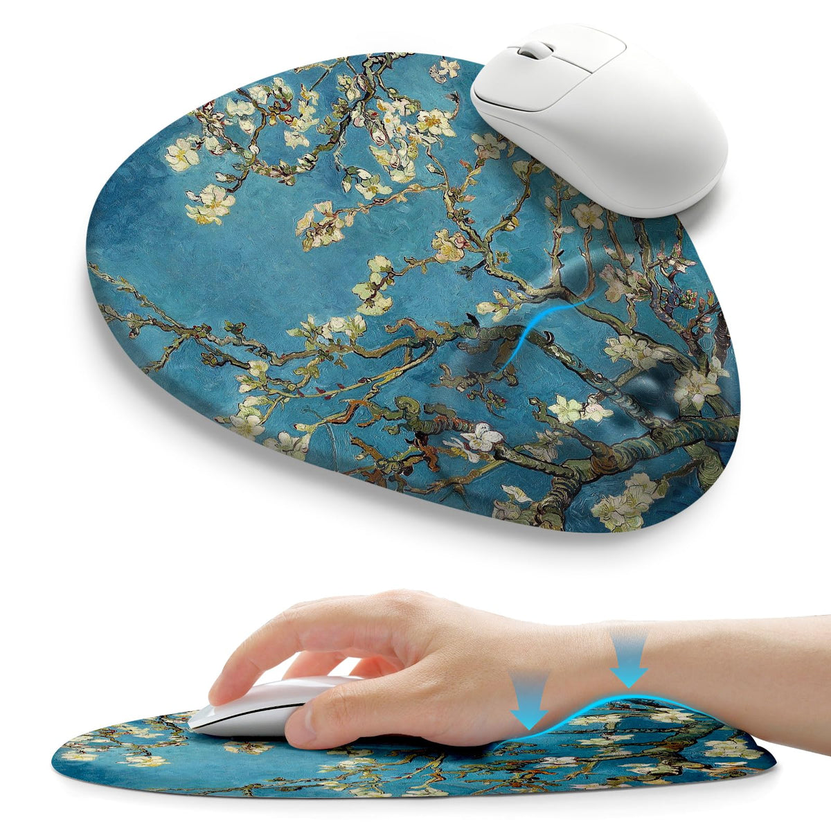 Palm-Rest and Wrist-Hugging Mouse Pad Wrist Rest, Ergonomic Wrist Support with Curve Fitting Cushioned Memory Foam for Carpal Tunnel Pain Relief, 9.9 x 8.3 Inch, Dark Night Black