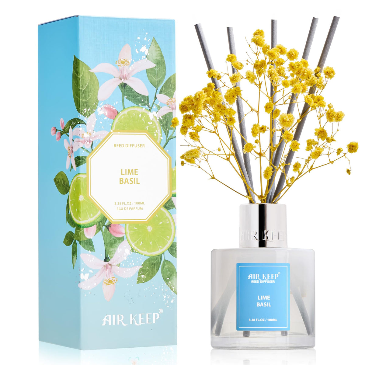 Airkeep Reed Diffuser Set,3.38 fl oz (100 ml) - Clean Linen Oil Diffusers with 8 Reed Sticks,Home Fragrance Reed Diffuser for Bathroom Shelf Decor