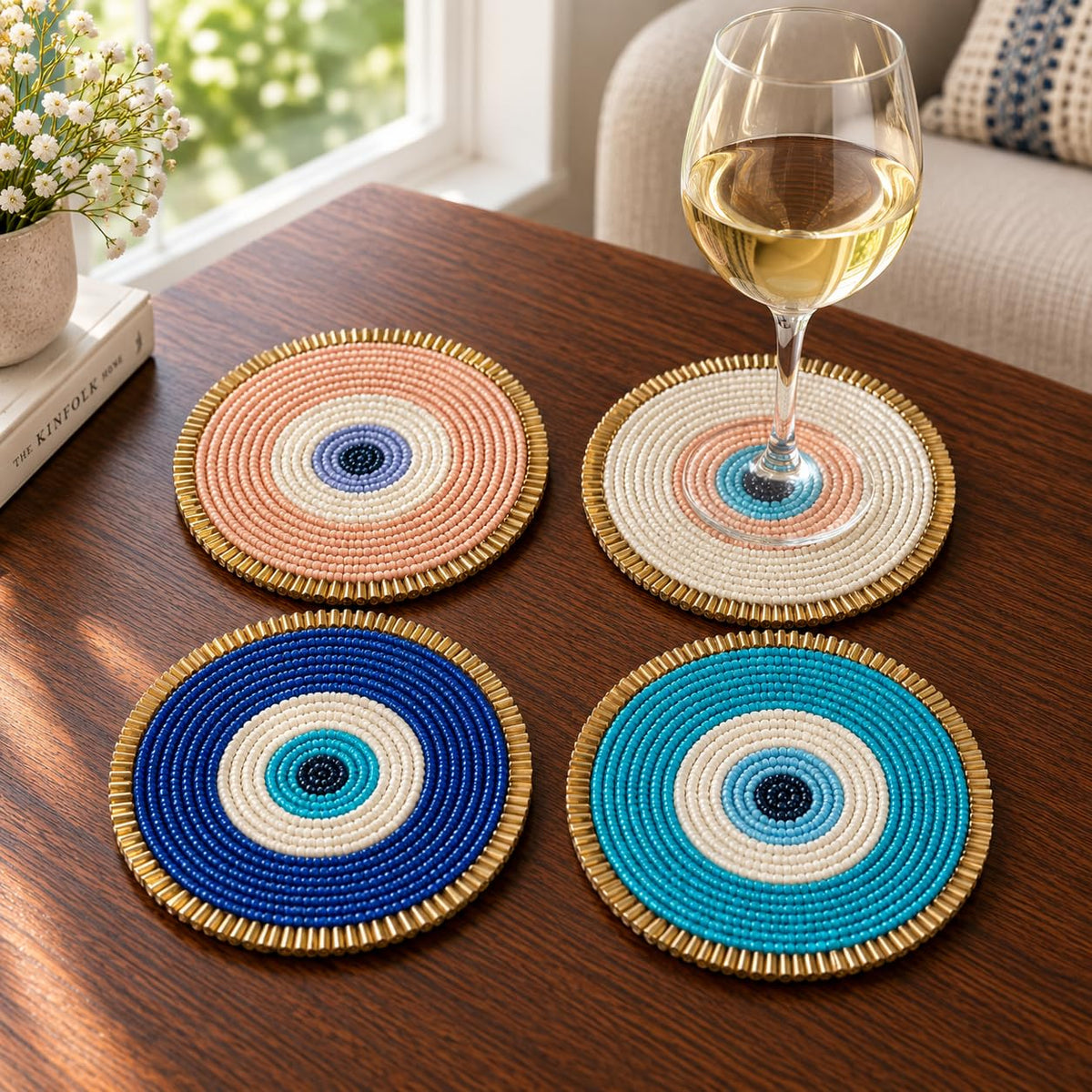 Folkulture Cute Fall Coasters, Set of 4, Non Slip, Easy to Clean - 4 Inch