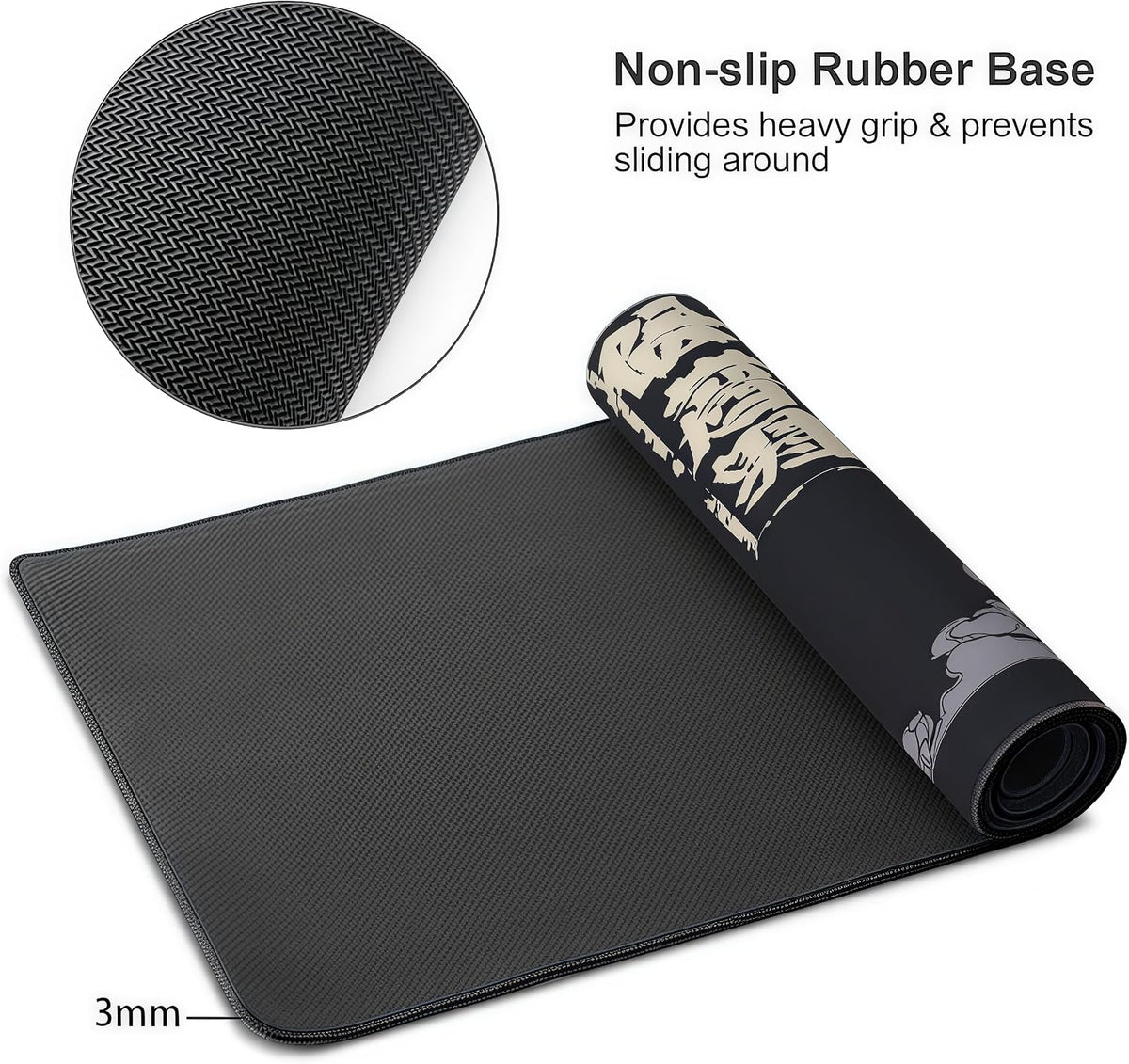 Gaming Mouse Pad, XXL Non-Slip Rubber Base, Waterproof with Stitched Edges, Japanese Demon Mask Design, 35.4 x 15.7 inches