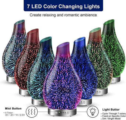 MAXWINER Essential Oil Diffusers Ultrasonic 3D Glass Aromatherapy Diffuser