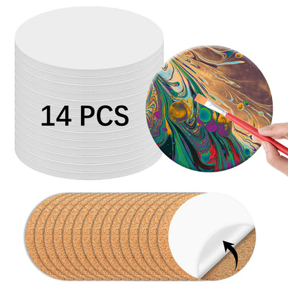 24 Pcs Round Ceramic Tiles for Crafts 4x4 inches，Equipped with self Adhesive Cork mat, unglazed Ceramic Coasters for Crafts,Use with Alcohol Ink or Acrylic Pouring Make Your Own DIY Coasters