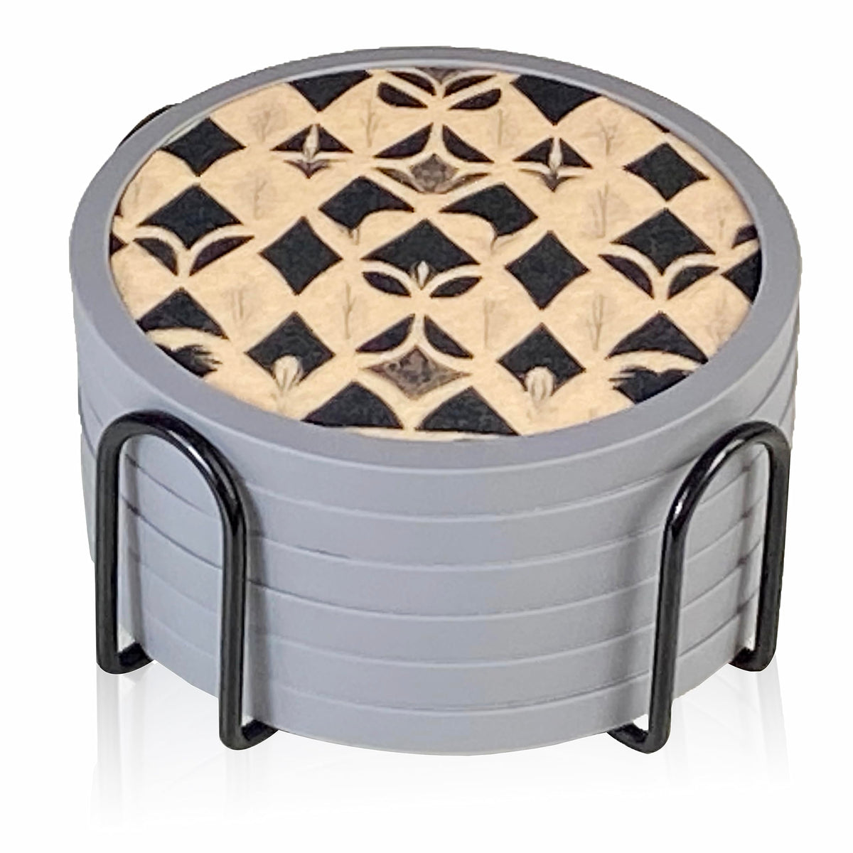 Absorbent Coasters for Drinks with Holder, Set of 6 Farmhouse Coasters, Silicone Coaster with Soft Felt Insert, Round, Housewarming Gifts