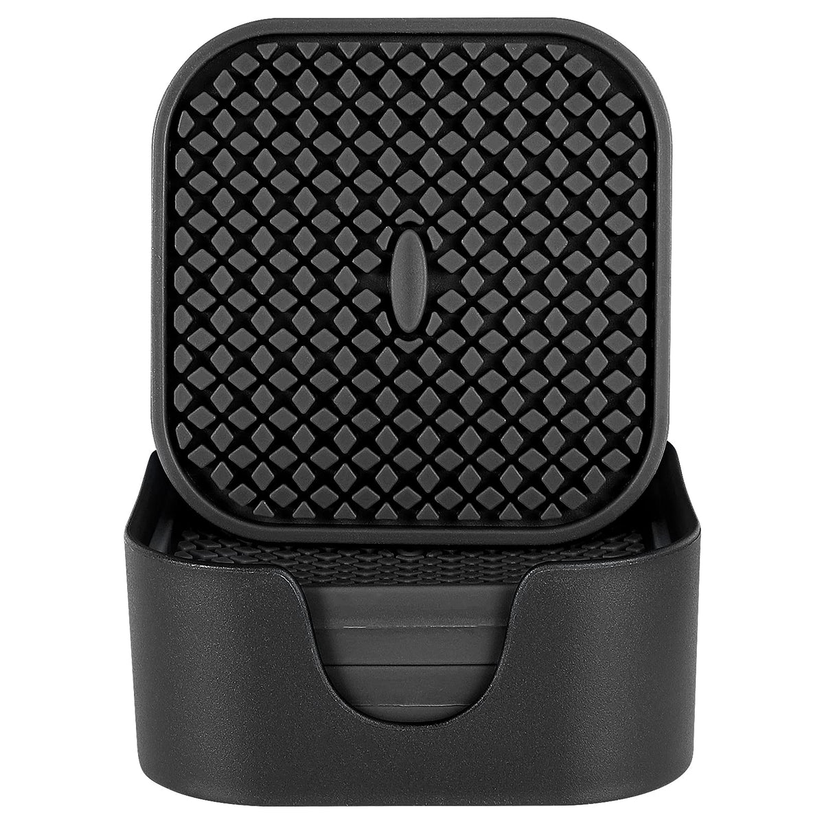ME.FAN Silicone Square Coasters with Holder [6 Pack] - Black