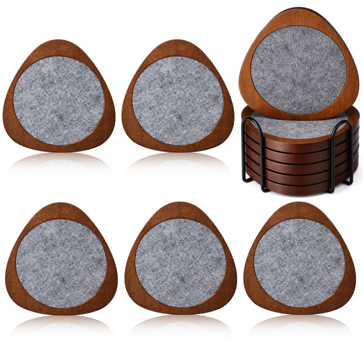 Newtay 6 Pcs Mid Century Modern Coasters Wood Absorbent Coaster, Colorful