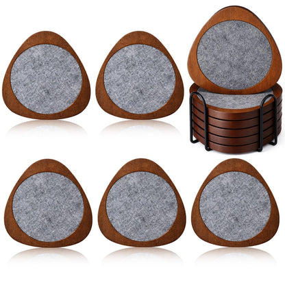 Newtay 6 Pcs Mid Century Modern Coasters Wood Absorbent Coaster, Colorful
