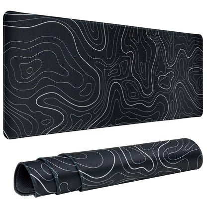 Gaming Mouse Pad Large 31.5 x 11.8in Topographic Keyboard Mousepad for Non-Slip Base and Stitched Edge, Extended Desk Pad XL Desk Mat (Black)