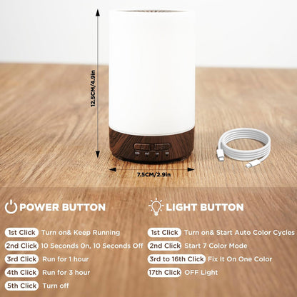 Essential Oil Diffuser, 150ML Small Portable Aromatherapy Diffuser, Home Fragrance Aroma Diffuser with 7-Color LED Light, Ultrasonic Cool Mist Humidifier/Air Revitalizer for Office, Bedroom,Yoga