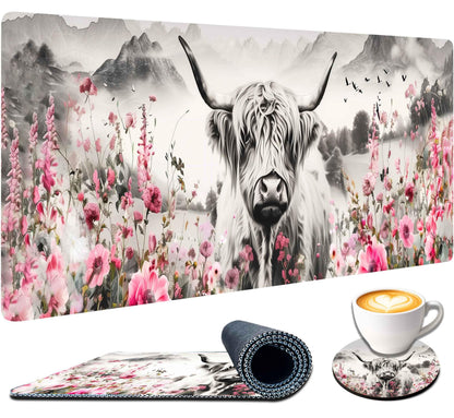 4-Piece Extended Large Mouse Pad Set for Women Men with Castle Night Design Includes 35.4 x 15.7 XXL Large Mouse Pad Keyboard Wrist Rest Mouse Wrist Support and Coaster for Office Home