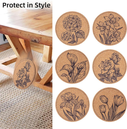 Cork Coasters for Drinks Absorbent Non Slip 12pcs 4 Inch Flower