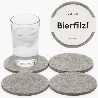 Graf Lantz - Bierfilzl Merino Wool Round Coasters Set of 4 - Heather White (4" Circles) - Absorbs 30% of Weight, German Wool - Heat Resistant, Sustainable, & Reusable - Home Decor & Coffee Table Decor