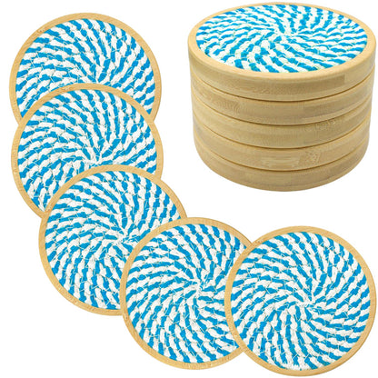 Eykao 5 Pack Coasters for Drinks Absorbent, 4.3 inches Woven Coasters for Coffee Tables, Wooden Drink Coasters for Table Protection, Reusable Drink Coasters for Kitchen, Farmhouse, Bar, Office, Brown
