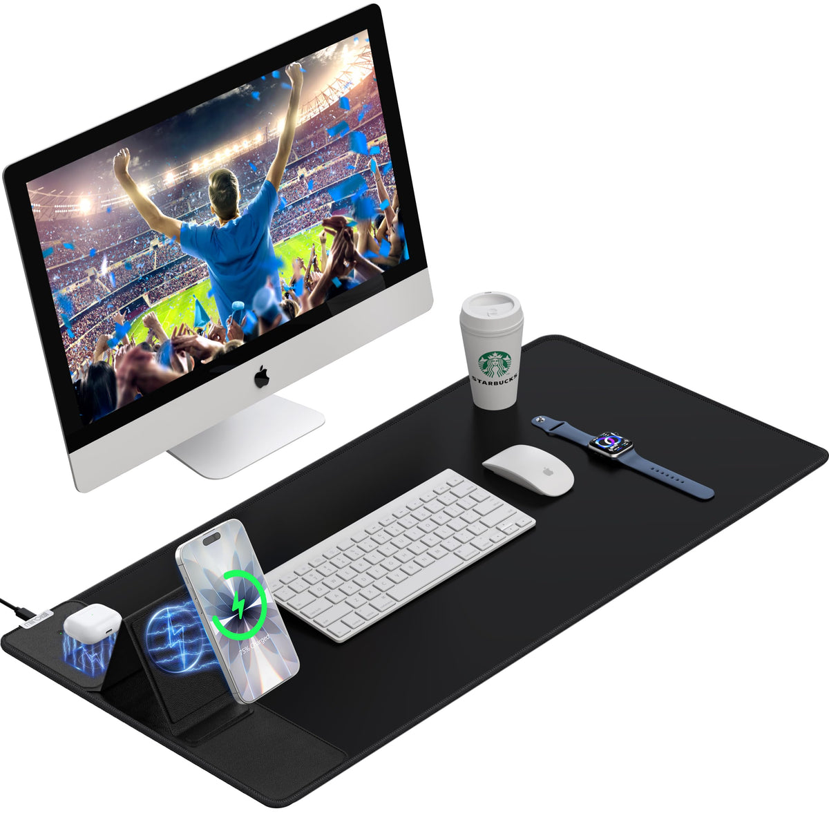 Wireless Charging RGB Mouse Pad with Phone Stand, Large Gaming Desk Mat