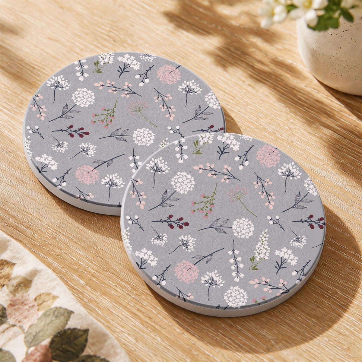 Oqplog 2 Pack Ceramic Absorbent Drink Coasters for Women