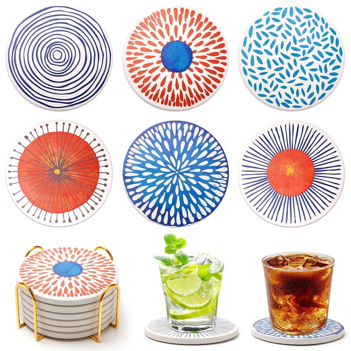 Fun Mid Century Modern Outdoor Coasters Patio Table Boho Cute Coaster Set
