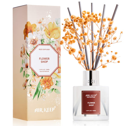 Airkeep Reed Diffuser Set,3.38 fl oz (100 ml) - Clean Linen Oil Diffusers with 8 Reed Sticks,Home Fragrance Reed Diffuser for Bathroom Shelf Decor