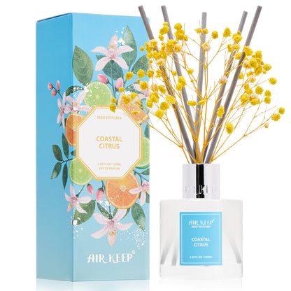 Airkeep Reed Diffuser Set,3.38 fl oz (100 ml) - Clean Linen Oil Diffusers with 8 Reed Sticks,Home Fragrance Reed Diffuser for Bathroom Shelf Decor