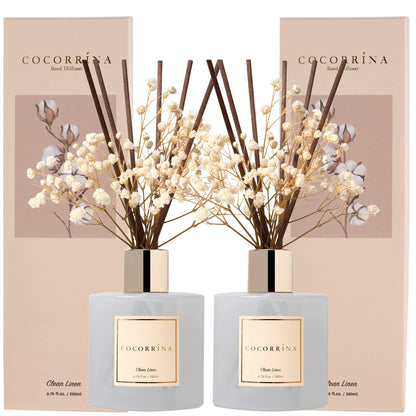 Cocorrína Reed Diffuser Set, Clean Linen 6.7 fl oz Scented Diffuser with Sticks Home Fragrance Reed Diffuser for Bathroom Shelf Décor