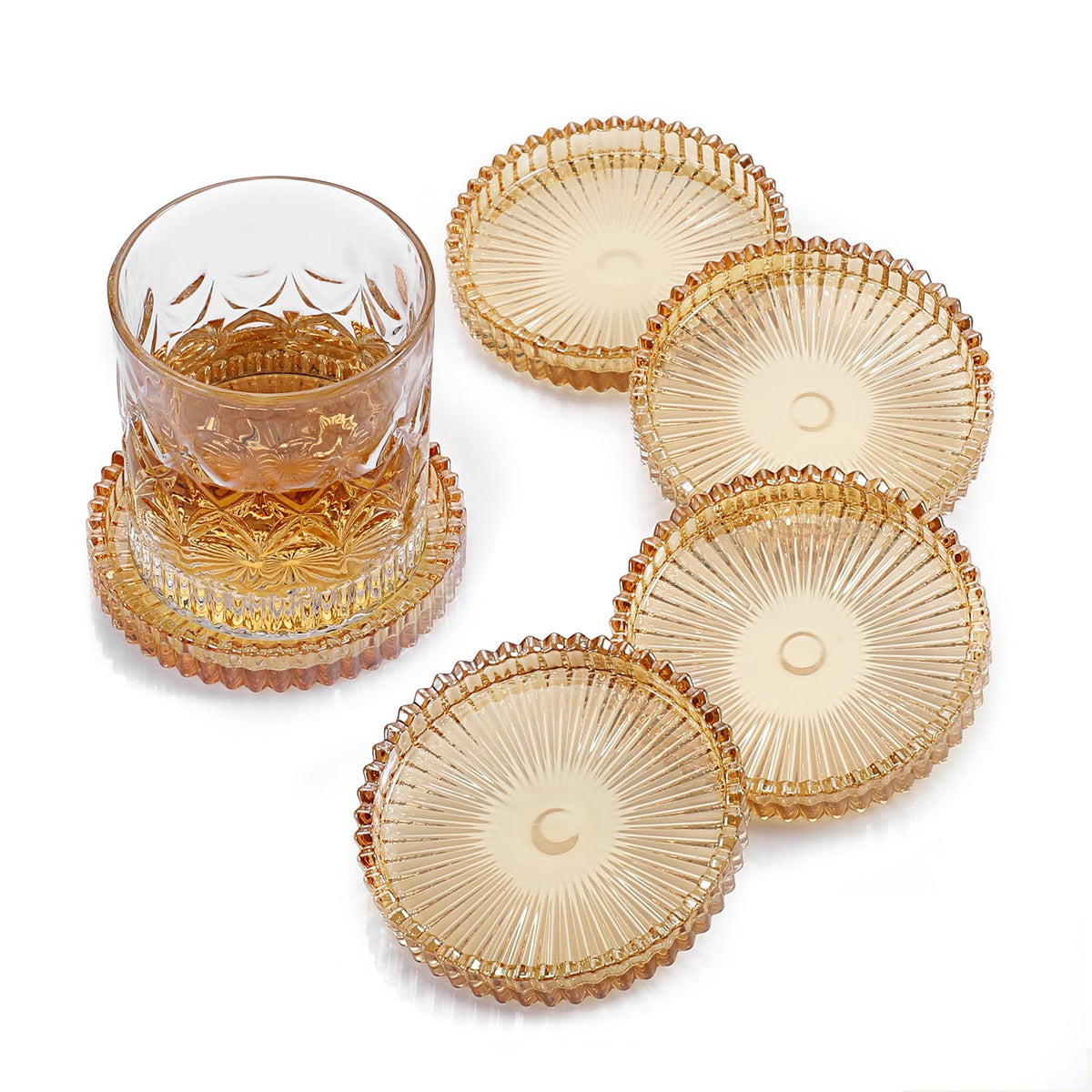 Modern Clear Coaster Set of 5- Glass Coasters for Drinks, Clear Green